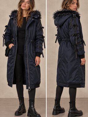 Lost Ink Gorpcore Y2k Satin Faux Fur Long Coat Size Small NEW
